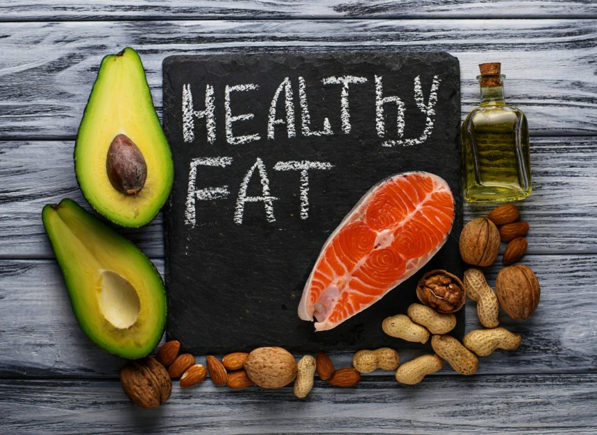 Healthy fat salmon, avocado, oil, nuts