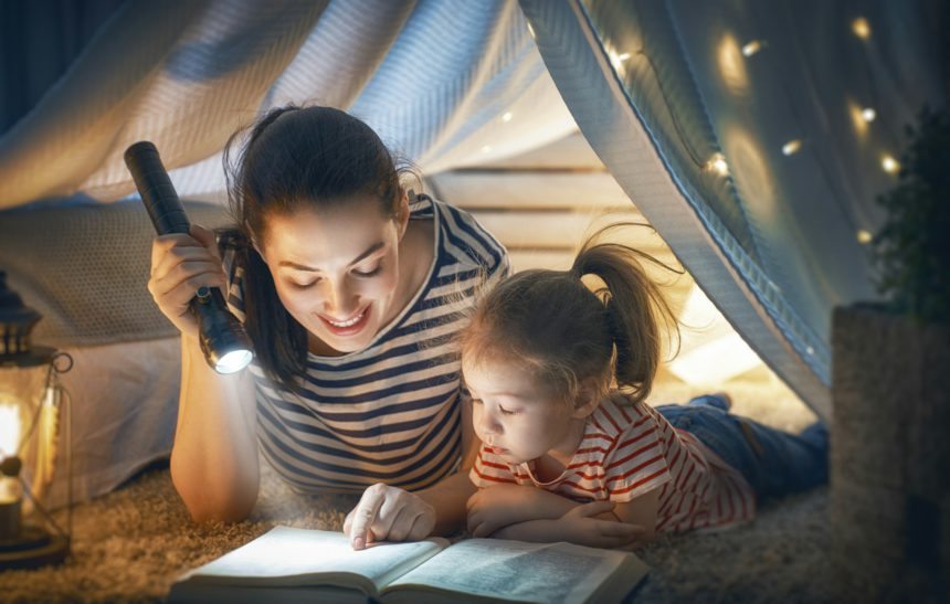 Mom and child reading book